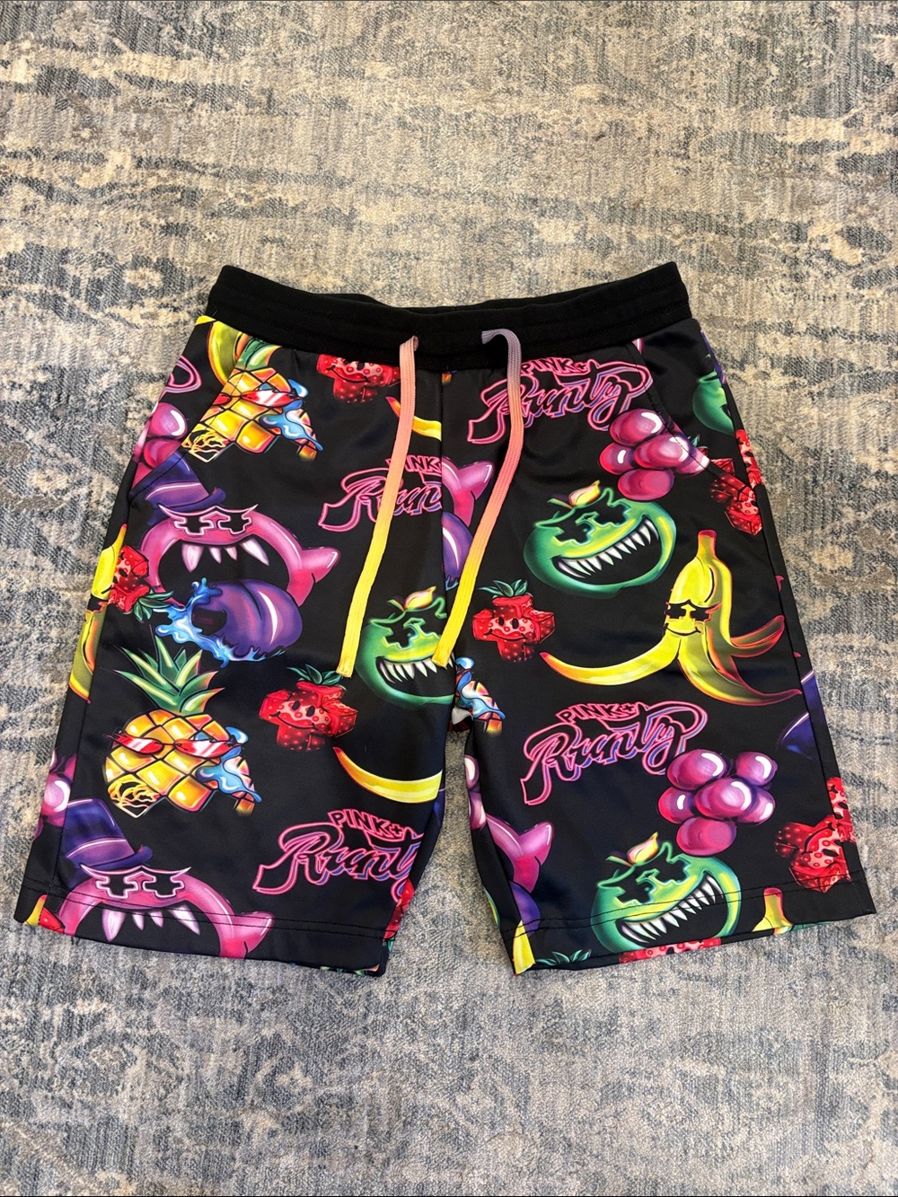 Pink Dolphin Black Neon Fruit Print Athletic Shorts